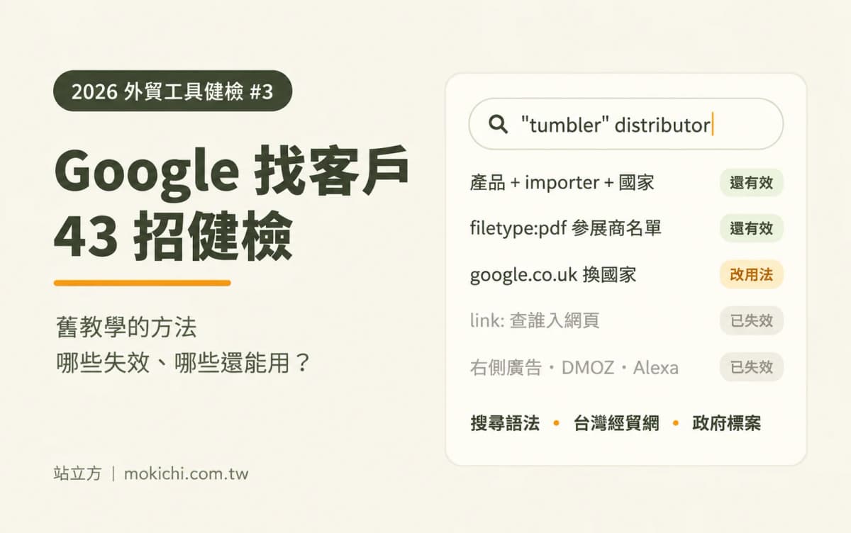 用 Google 找國外客戶 2026：舊 43 招哪些還有效？台灣外貿實用版