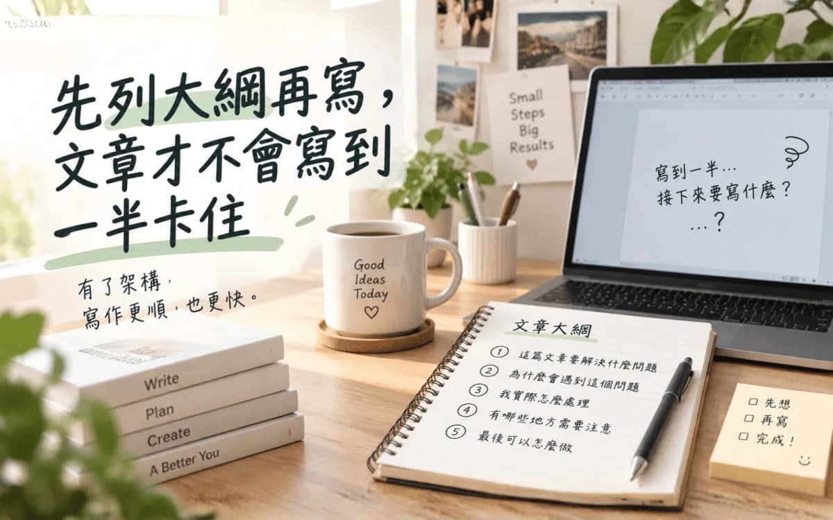 先列大綱再寫,文章才不會寫到一半卡住